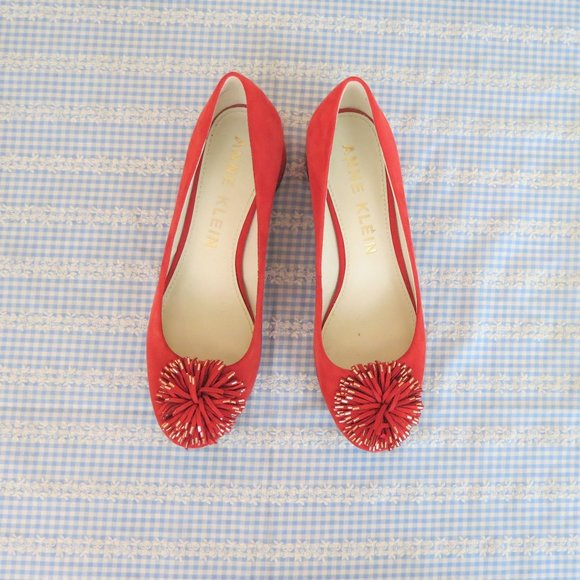 Anne Klein Shoes - Anne Klein Red Suede Tassel Block Heels 9.5